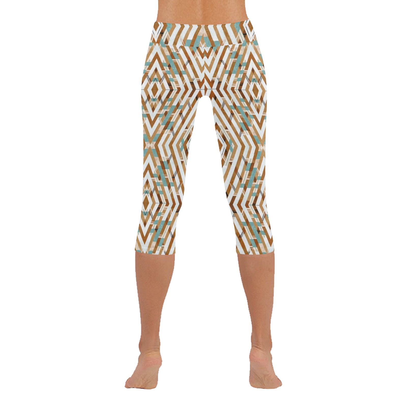 Tribe boho geometric-32A Women's Low Rise Capri Leggings (Invisible Stitch) (Model L08)