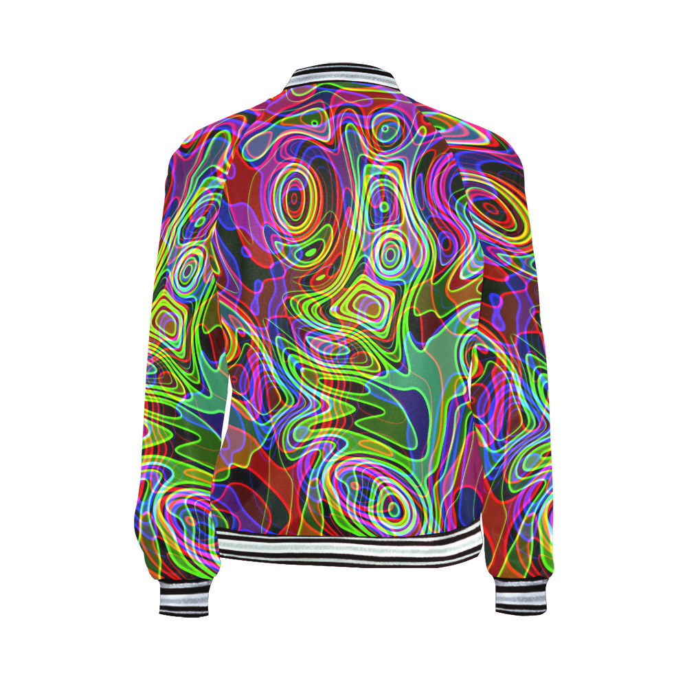Abstract Retro Neon Pattern Background Design All Over Print Bomber Jacket for Women (Model H21)