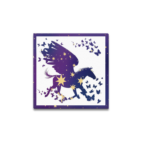 Pegasus Free Spirit Midnight Blue and Gold Stars Canvas Print 12"x12"