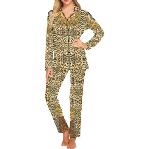 puma vneck- front Women's Long Pajama Set