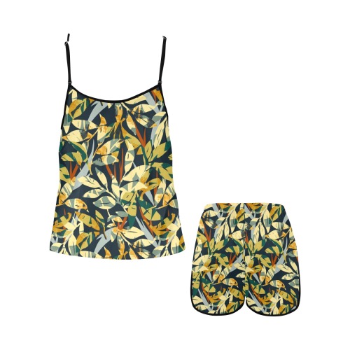Abstract modern leaves nature-038 Women's Spaghetti Strap Short Pajama Set