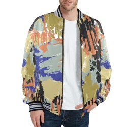 Paintbrush_abstract_colors_23 Men's Striped Trim Bomber Jacket (Model H21)