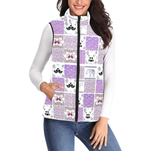 Purple Paisley Birds and Animals Patchwork Design Women's Padded Vest Jacket (Model H44)