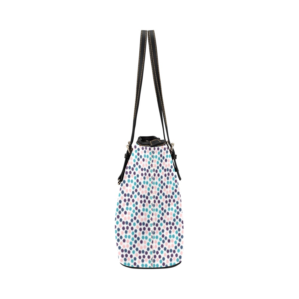 Beach Flowers Leather Tote Bag/Small (Model 1651)