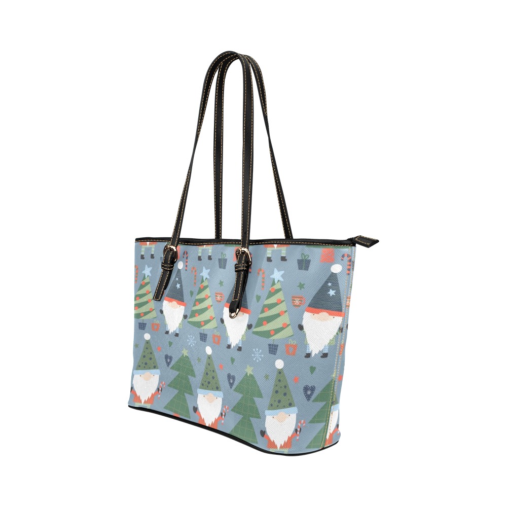 Adorable Christmas Gnomes and Trees Leather Tote Bag/Small (Model 1651)