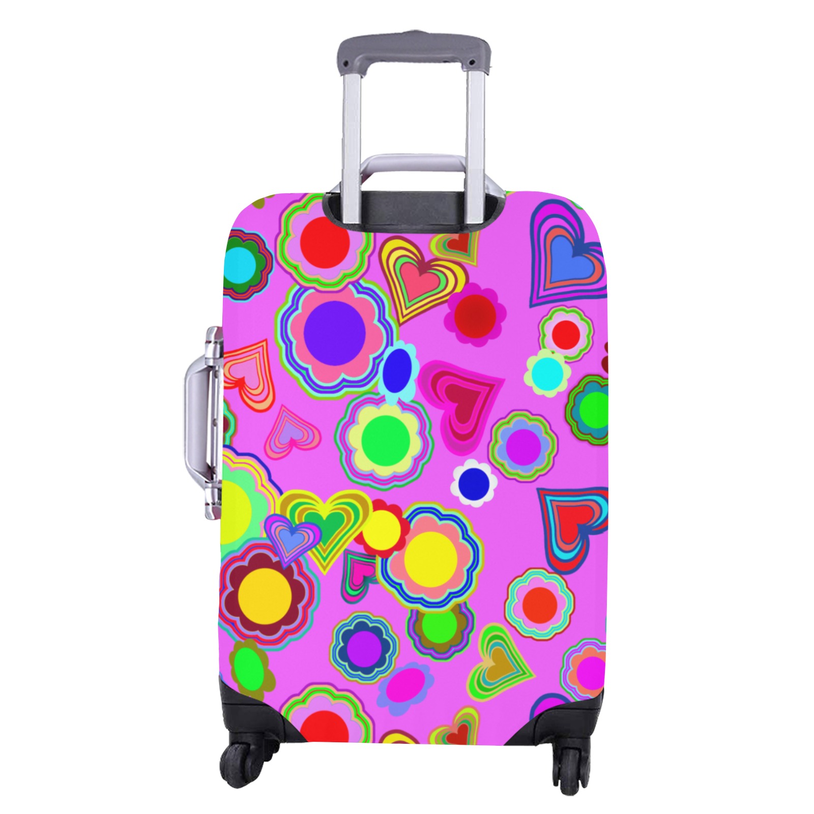 Groovy Hearts and Flowers Pink Luggage Cover/Extra Large 28"-30"