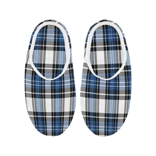Blue Black Plaid Women's Non-Slip Cotton Slippers (Model 0602)