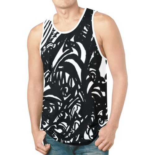 Black and White Abstract Graffiti New All Over Print Tank Top for Men (Model T46)