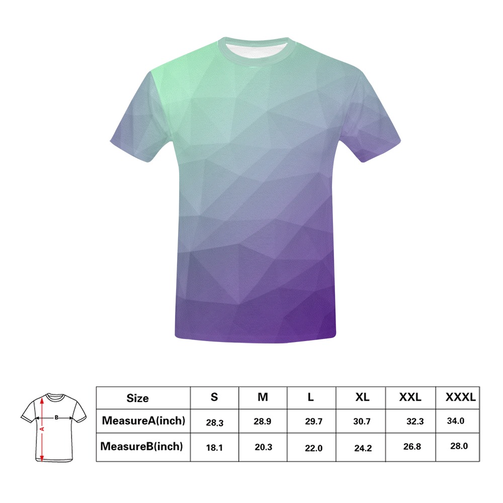 Purple green ombre gradient geometric mesh pattern All Over Print T-Shirt for Men (USA Size) (Model T40)