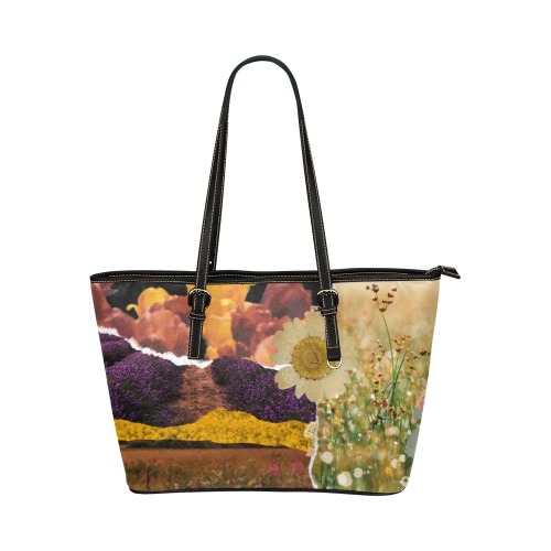 flower forest bag Leather Tote Bag/Large (Model 1651)