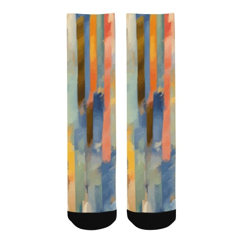 Colorful vertical lines of long brush strokes art Men's Custom Socks