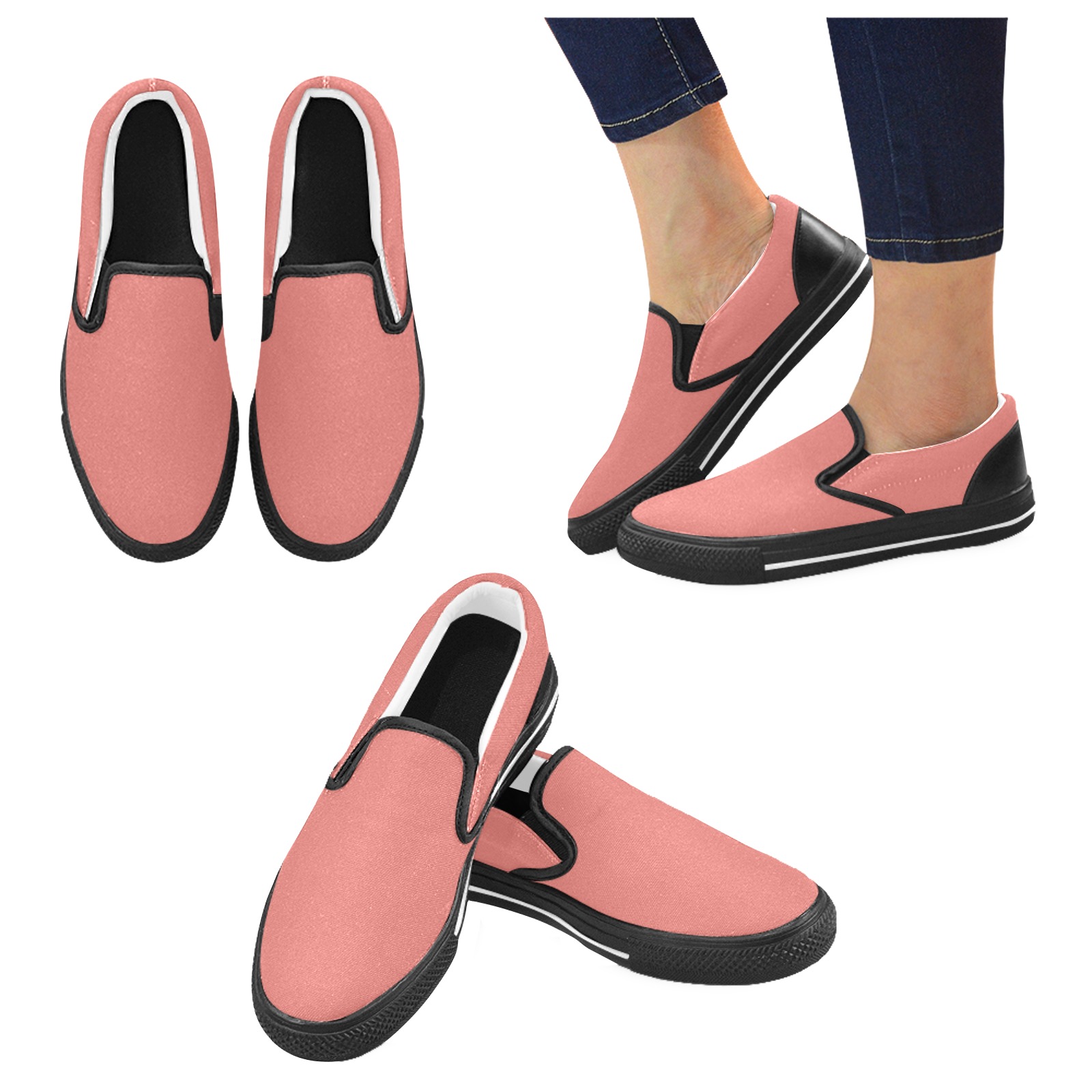 color tea rose Men's Slip-on Canvas Shoes (Model 019)