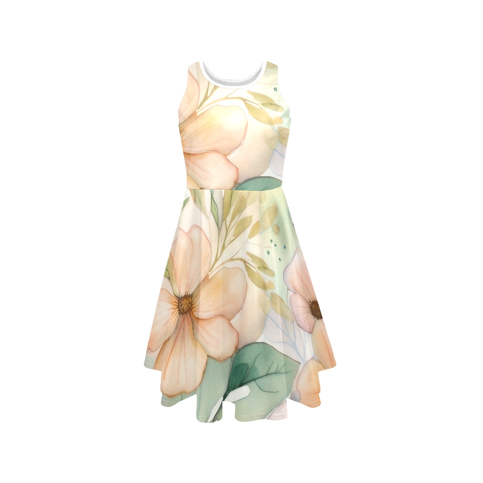 Watercolor Floral 1 Sleeveless Expansion Dress (Model D60)
