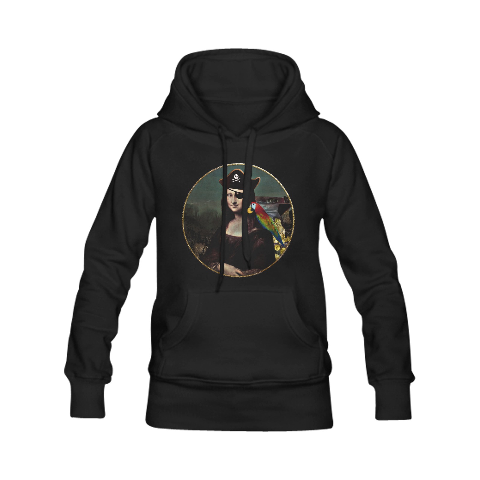 Mona Lisa Pirate on Black Heavy Blend Hooded Sweatshirt | ID: D7063765