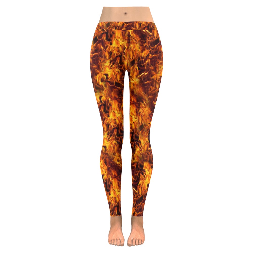 Fire and Flames Pattern Women's Low Rise Leggings (Invisible Stitch) (Model L05)