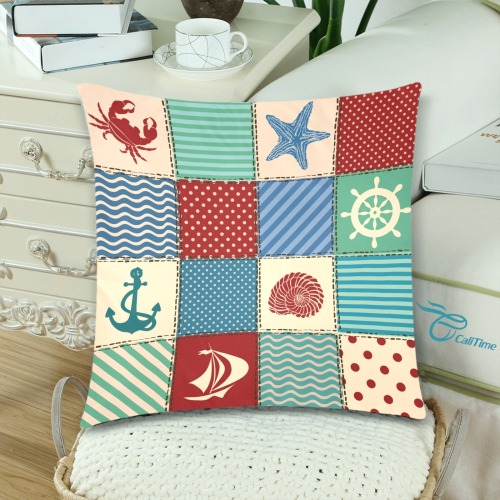 Nautical Patchwork Custom Zippered Pillow Cases 18"x 18" (Twin Sides) (Set of 2)