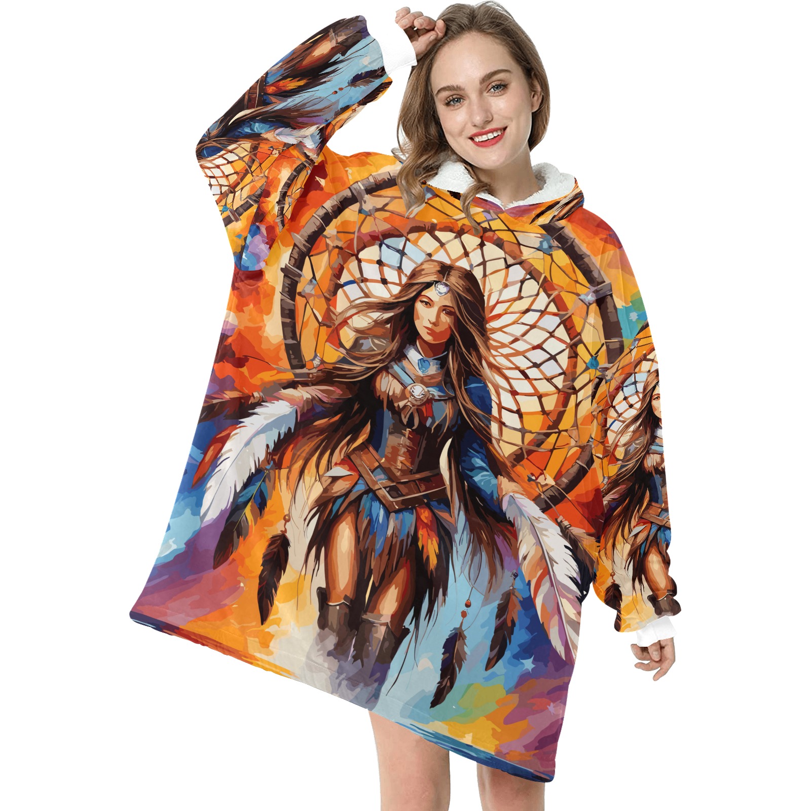 Nice fairy woman and a dreamcatcher colorful art. Blanket Hoodie for Women