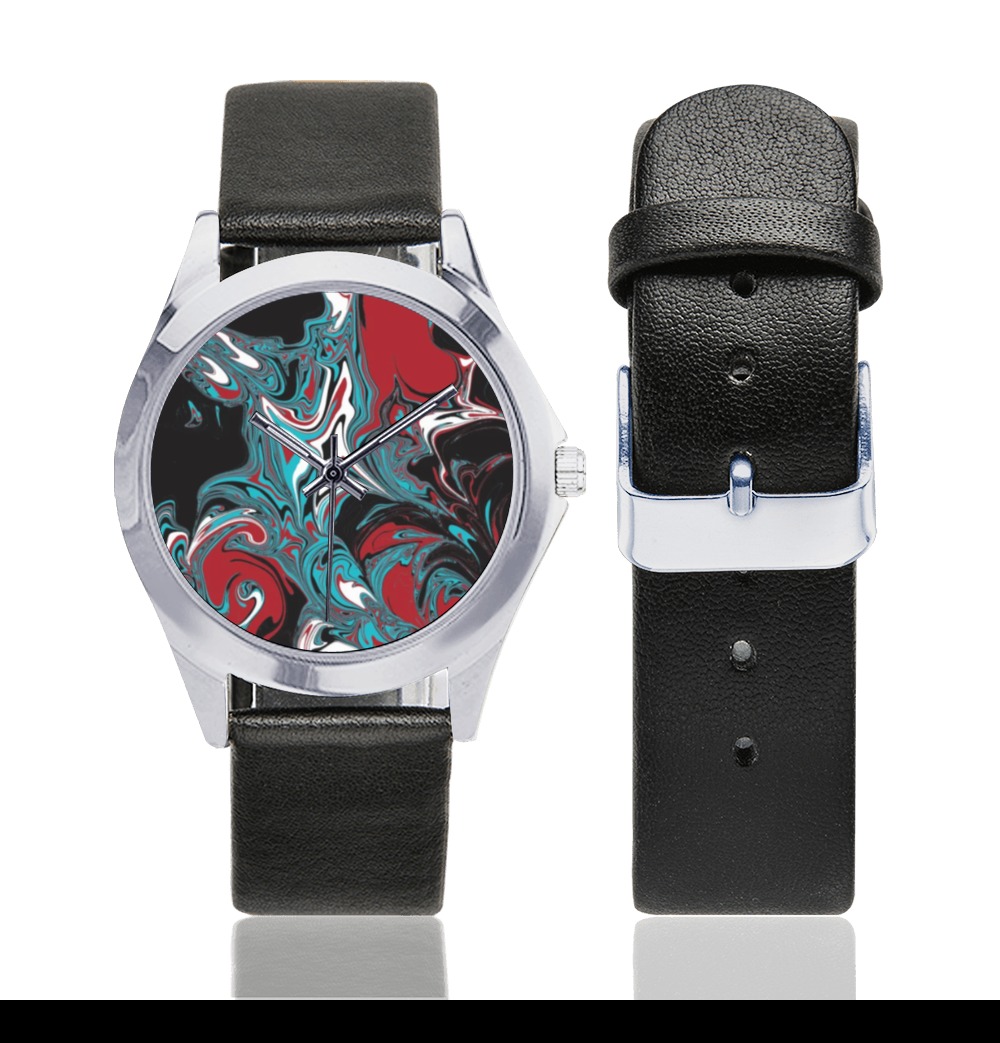 Dark Wave of Colors Unisex Silver-Tone Round Leather Watch (Model 216)