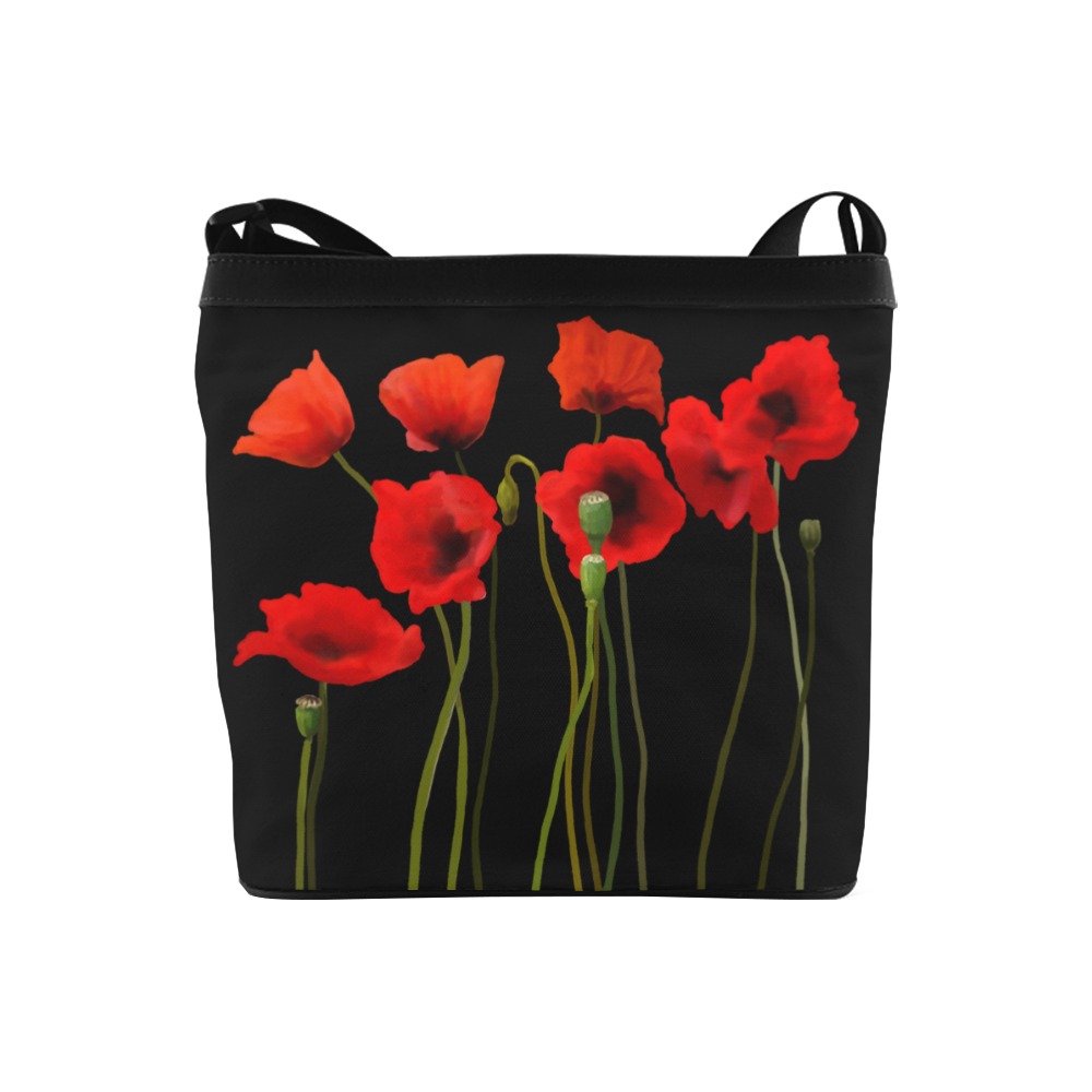Poppies Floral Design Papaver somniferum on black Crossbody Bags (Model 1613)