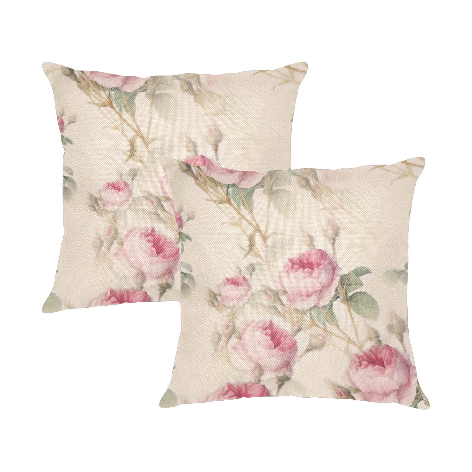 Roses Linen Zippered Pillowcase 18"x18"(Two Sides&Pack of 2)