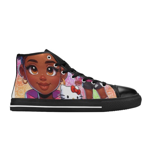 Untitled design (1) black design kid High Top Canvas Shoes for Kid (Model 017)
