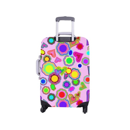 Groovy Hearts and Flowers Pink Luggage Cover/Small 18"-21"