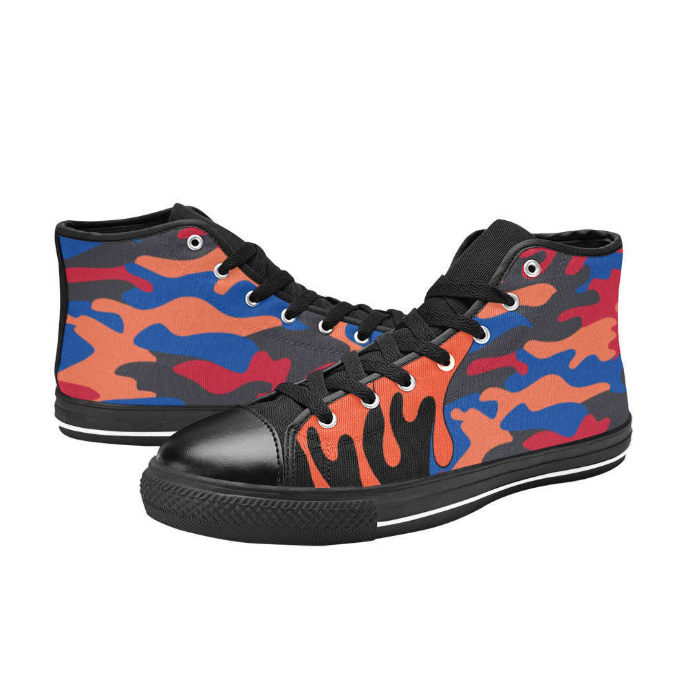 Artistic Camo Canvas on black High Top Canvas Shoes for Kid (Model 017)
