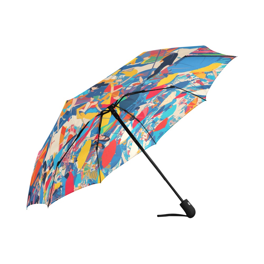 Funny abstract art of a beach, umbrellas, women. Auto-Foldable Umbrella (Model U04)