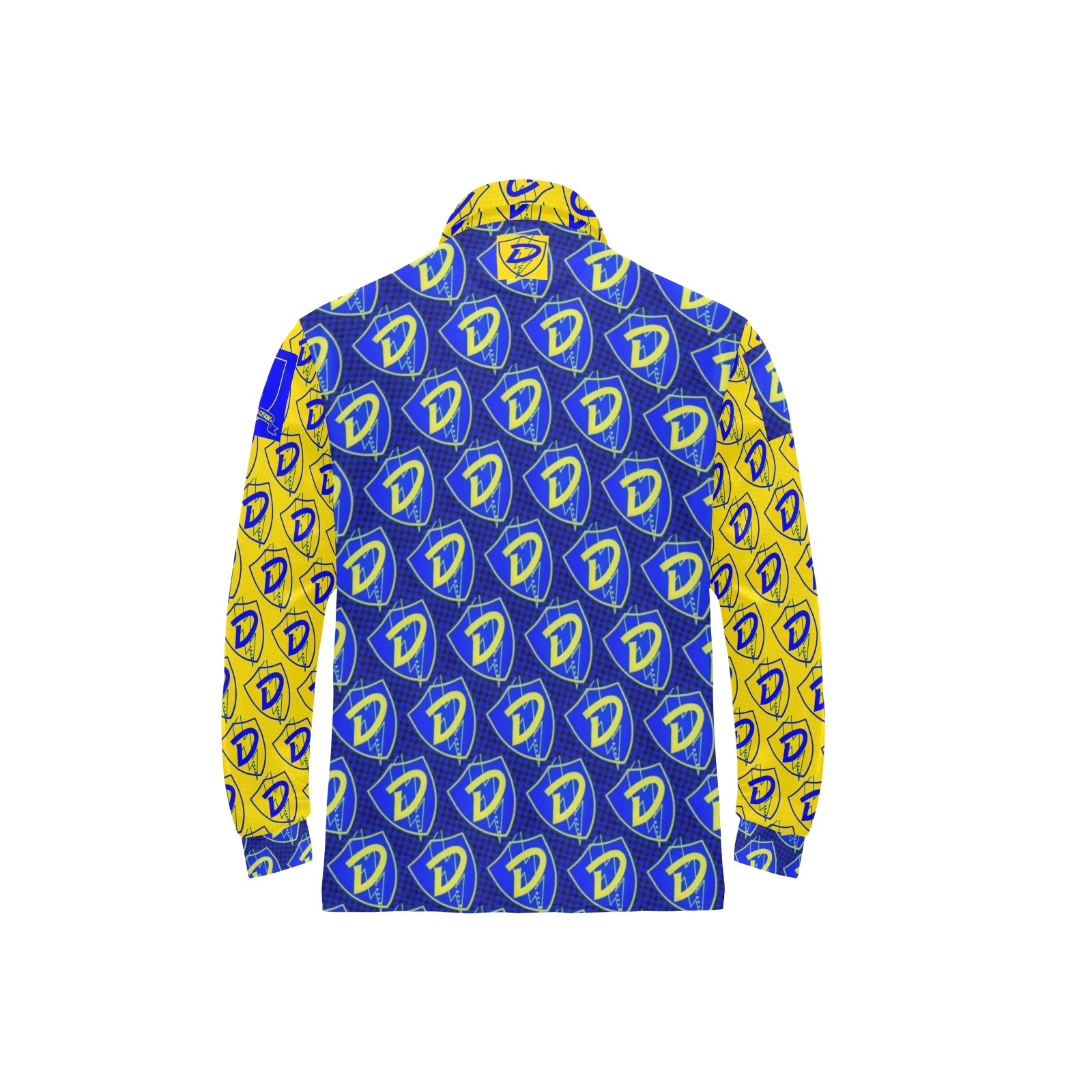 DIONIO Clothing - D Shield Repeat Collab Polo Shirt(Blue ,Black Yellow Men's Long Sleeve Polo Shirt (Model T73)