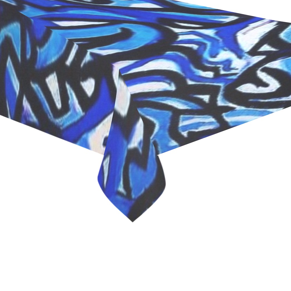 Blue Abstract Graffiti tablecloth 60x104 Cotton Linen Tablecloth 60"x 104"