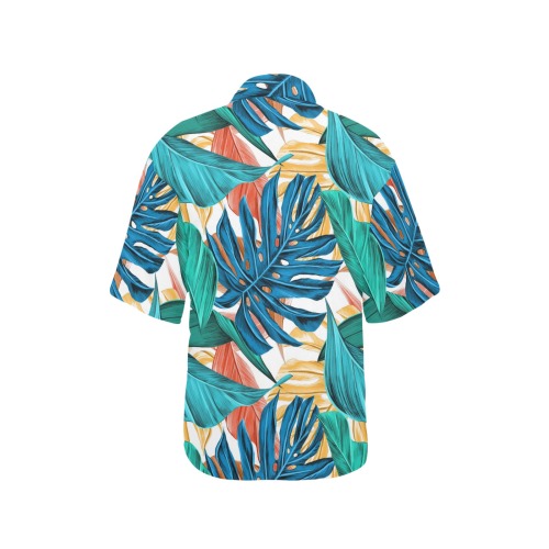 Tropical Jungle Leaves All Over Print Hawaiian Shirt for Women (Model T58)