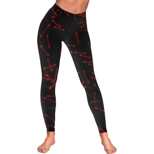 Arrows Every Direction Red on Black Women's Low Rise Leggings (Invisible Stitch) (Model L05)