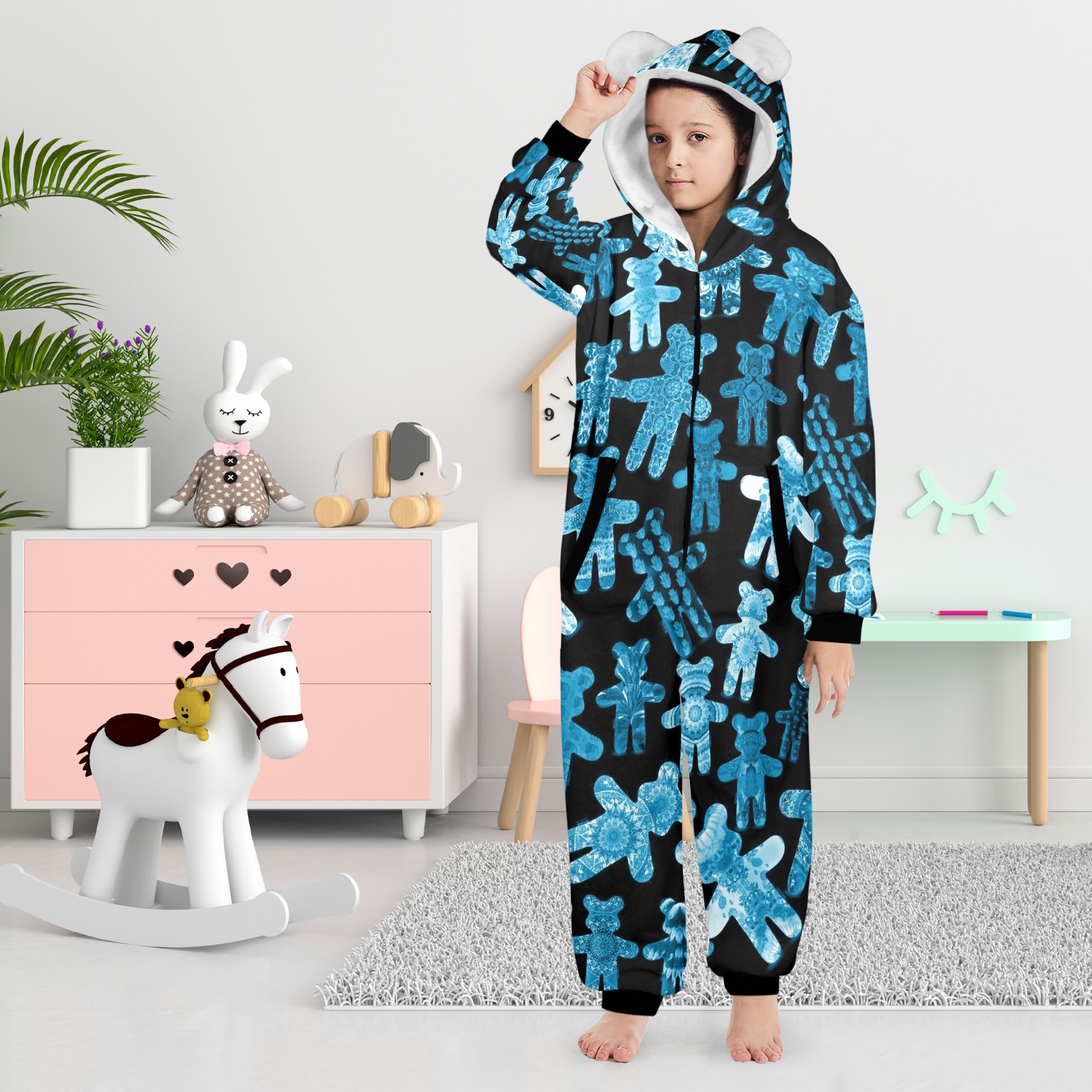 teddy bear assortiment 6 One-Piece Zip Up Hooded Pajamas for Big Kids