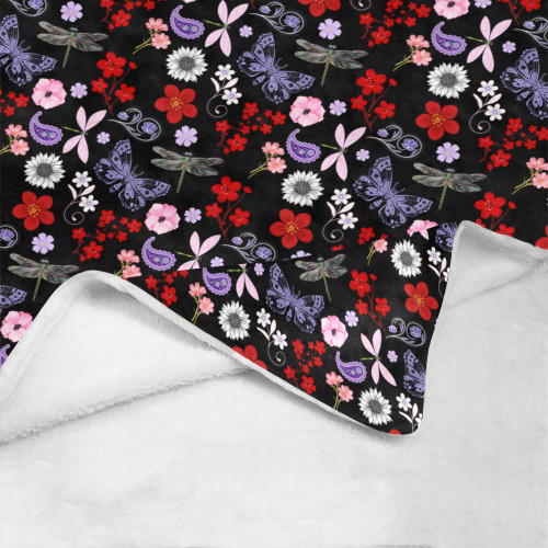 Black, Red, Pink, Purple, Dragonflies, Butterfly and Flowers Design Ultra-Soft Micro Fleece Blanket 50"x60"