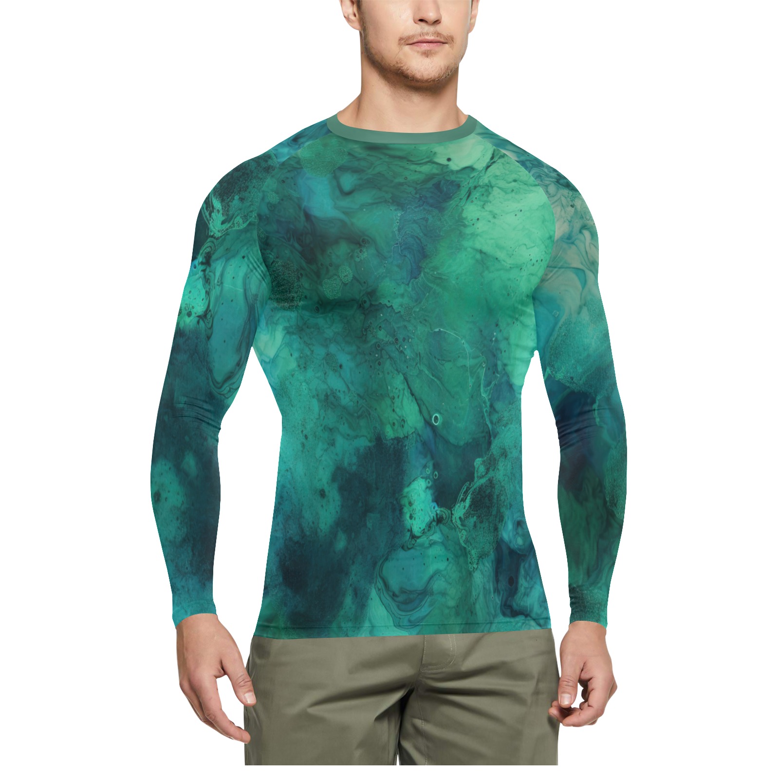CG_a_green_and_blue_textured_surface_in_the_style_of_fluid_ink__8ea3f316-602e-4f64-bcf8-c283f84ca5b3 Men's Long Sleeve Swim Shirt (Model S39)