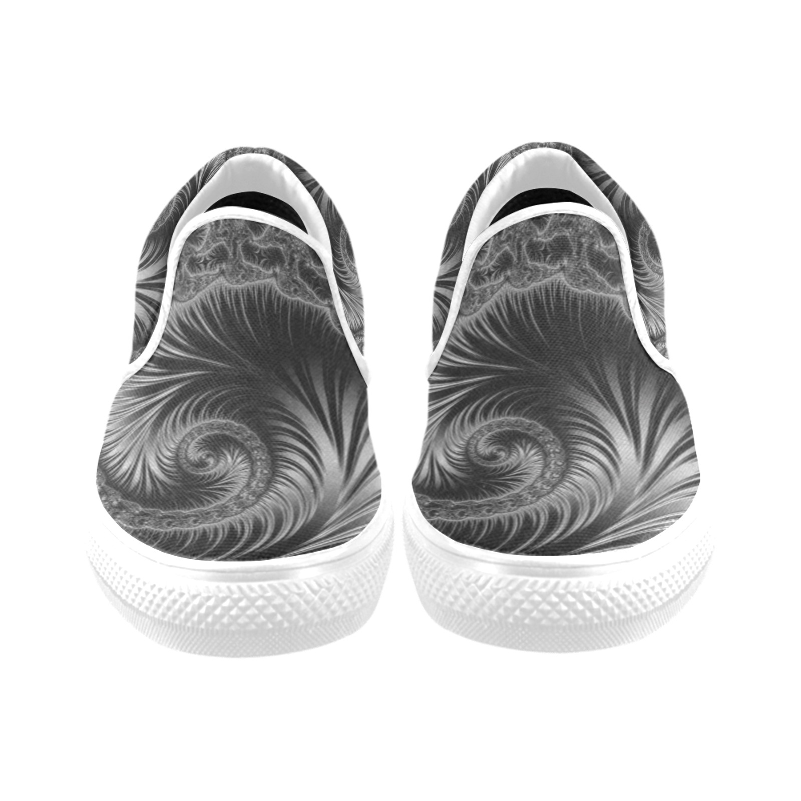 Black and Silver Spiral Fractal Abstract Women's Unusual Slip-on Canvas Shoes (Model 019)