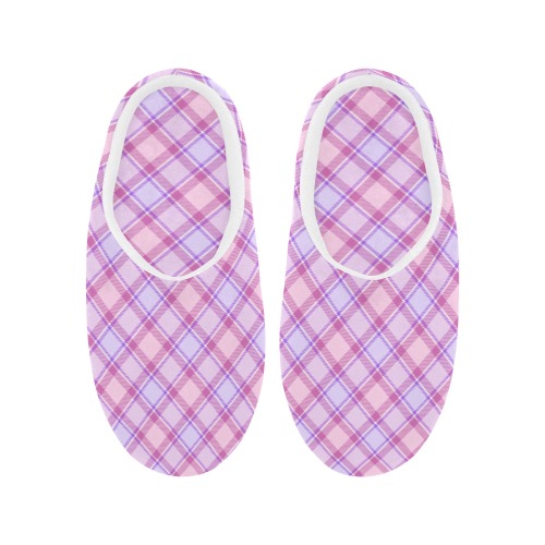 Pastel Baby Girl Plaid Women's Non-Slip Cotton Slippers (Model 0602)