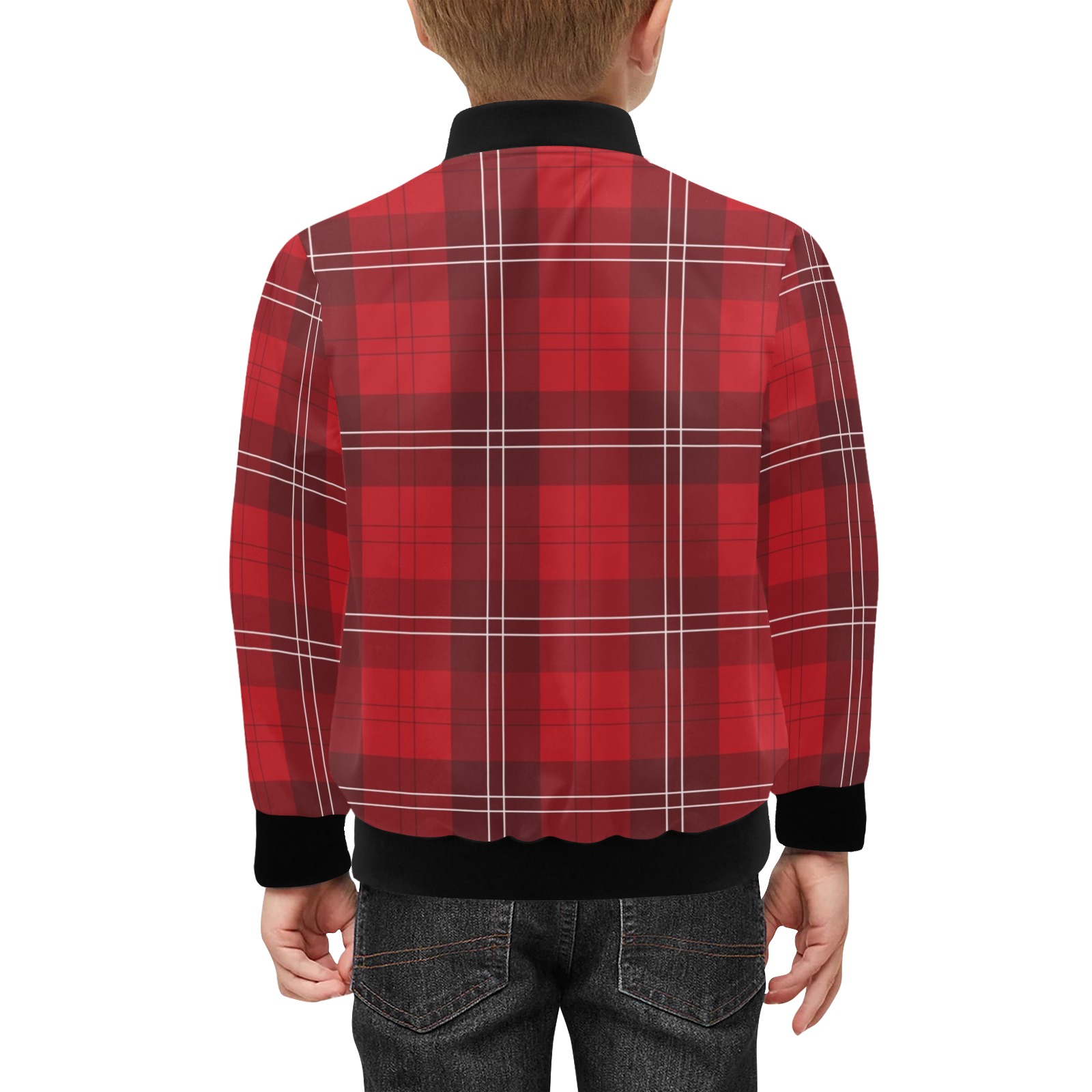 Red Tartan Kids' Bomber Jacket with Pockets (Model H40)