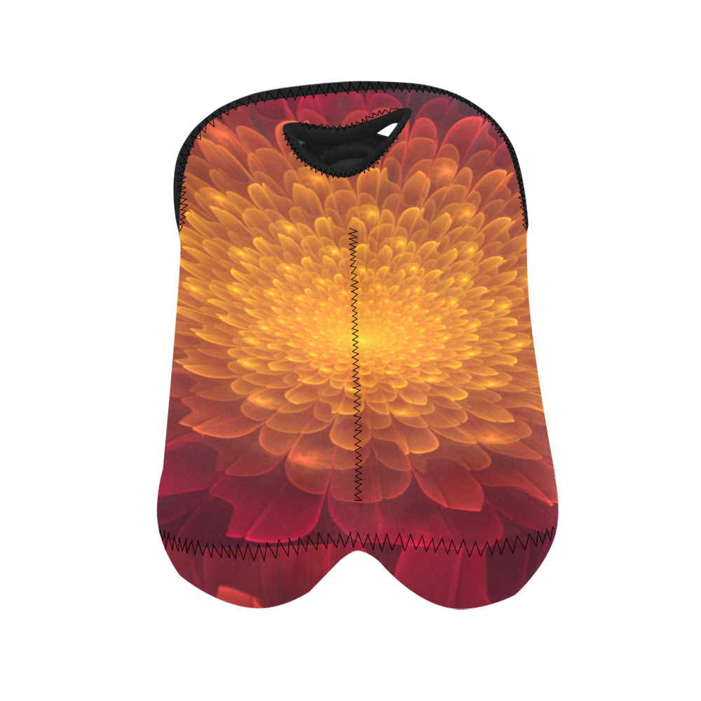 Firey Fractal bloom Floral flower in red and yellow 2-Bottle Neoprene Wine Bag