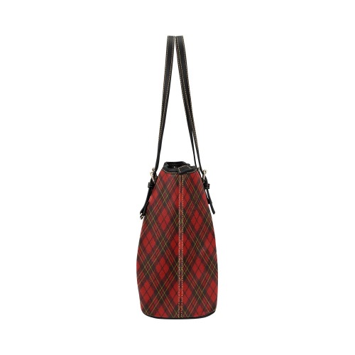 Red tartan plaid winter Christmas pattern holidays Leather Tote Bag/Large (Model 1651)