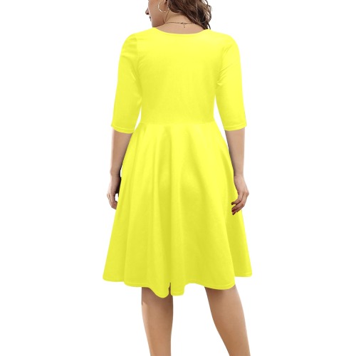 color maximum yellow Half Sleeve Skater Dress (Model D61)