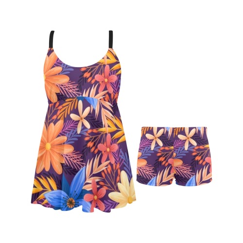 Beautiful Bright Tropical Floral Chest Pleat Swim Dress (Model S31)