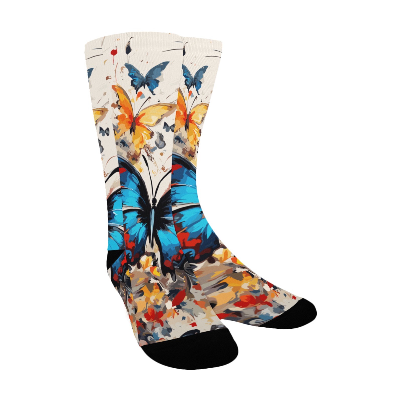 Fantastic blue, red, yellow butterflies art Custom Socks for Women