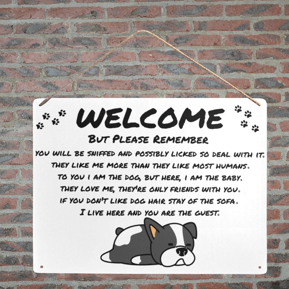 Welcome Pug Sleeping Metal Tin Sign 16"x12"