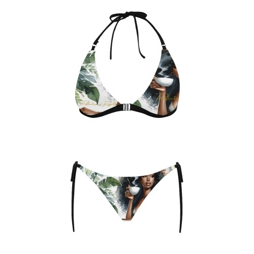 2 PIECE BIKINI- TEA TIME Buckle Front Halter Bikini Swimsuit (Model S08)