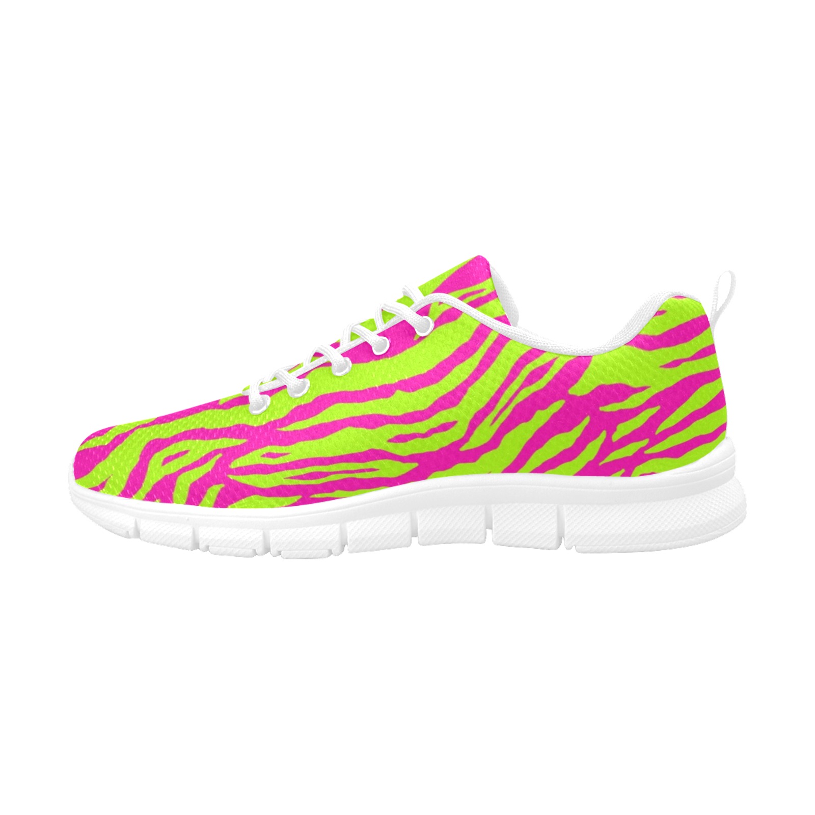 Pink & Green Neon Tiger Stripe Sneakers Tennis Shoes Running Shoes Custom Shoes Women's Breathable Running Shoes (Model 055)