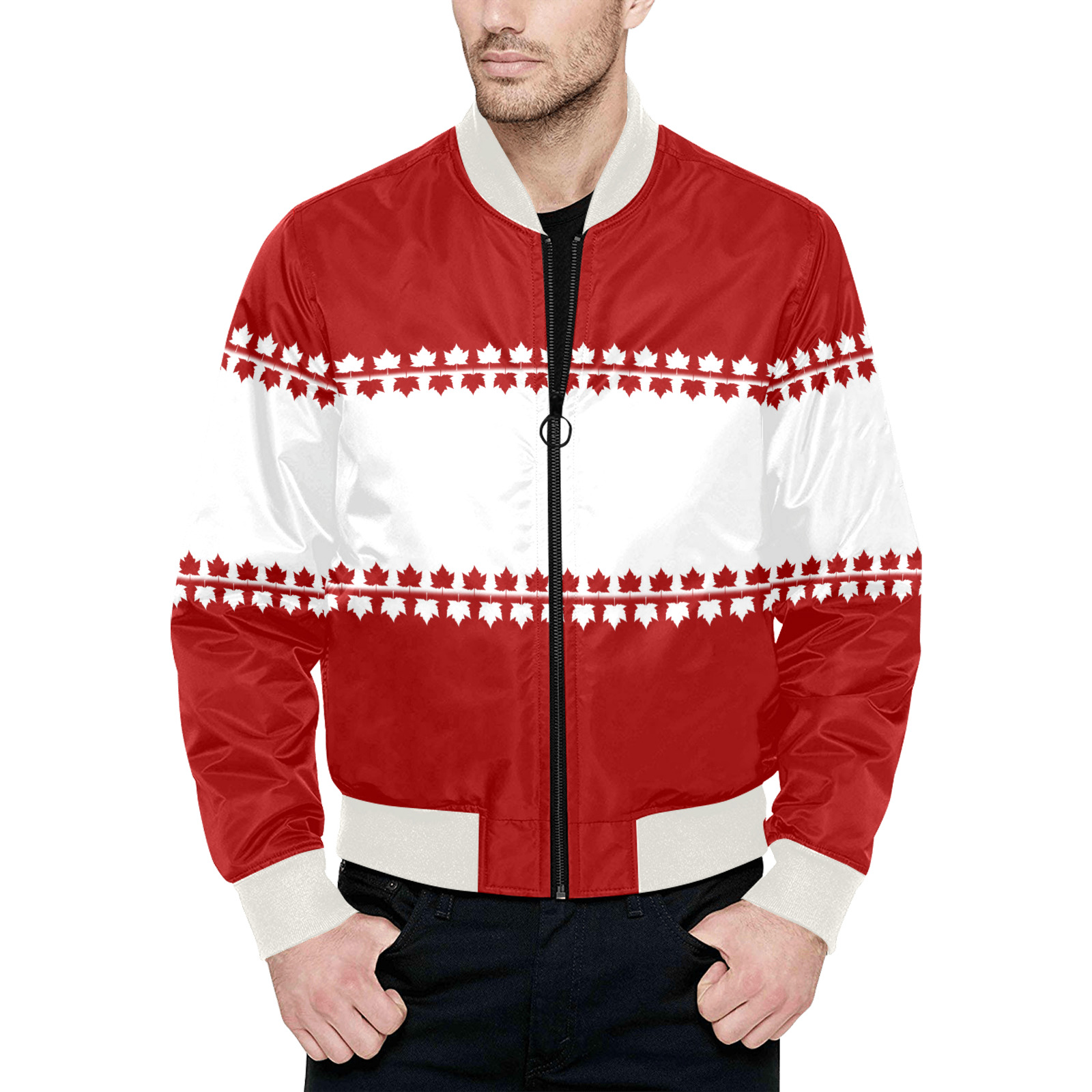 Classic Canada All Over Print Quilted Bomber Jacket for Men (Model H33)