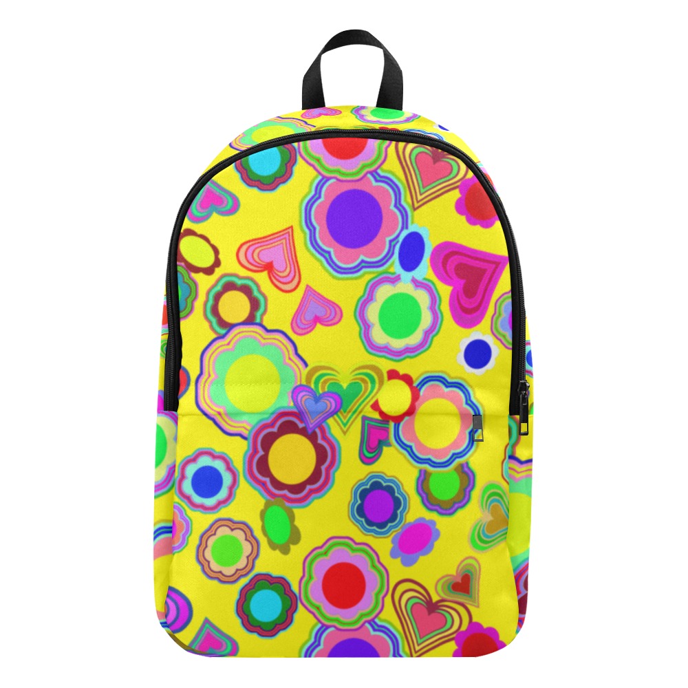 Groovy Hearts and Flowers Yellow Fabric Backpack for Adult (Model 1659)