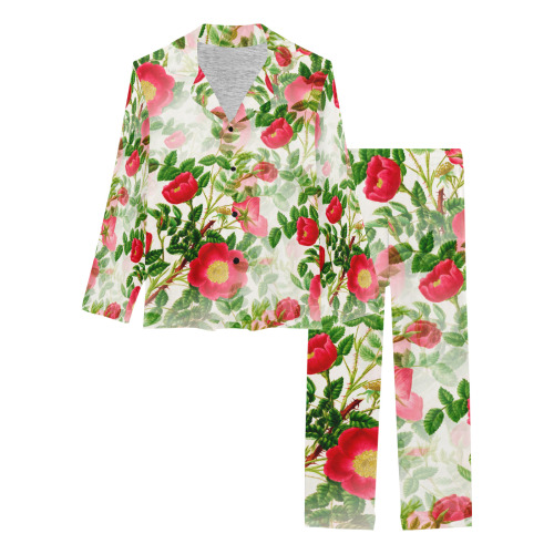 Vintage Red Floral Blossom Women's Long Pajama Set