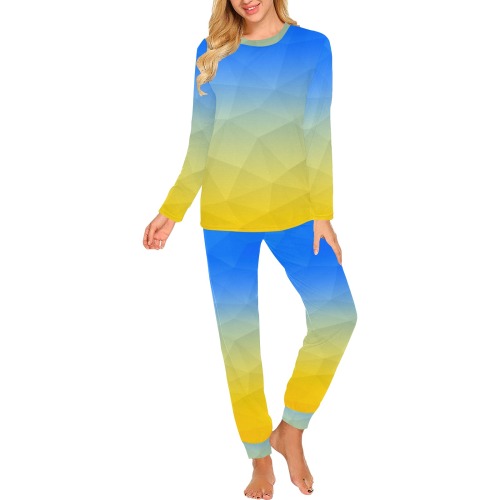 Ukraine yellow blue geometric mesh pattern Women's All Over Print Pajama Set
